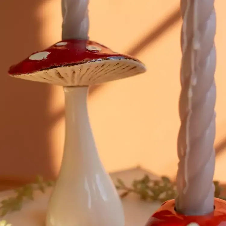 Candle Holders>Kirklands Home Ceramic Mushroom Taper Candle Holders, Set of 2