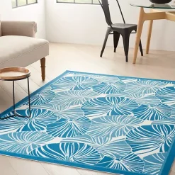 Kirklands Home Cerulean Botanical Shells Outdoor Area Rug, 5x7