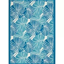 Kirklands Home Cerulean Botanical Shells Outdoor Area Rug, 5x7