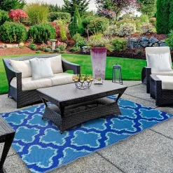 Kirklands Home Cerulean Quatrefoil Outdoor Area Rug, 4x6 Sale