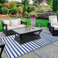 Kirklands Home Cerulean Stripes Outdoor Area Rug, 4x6 Best