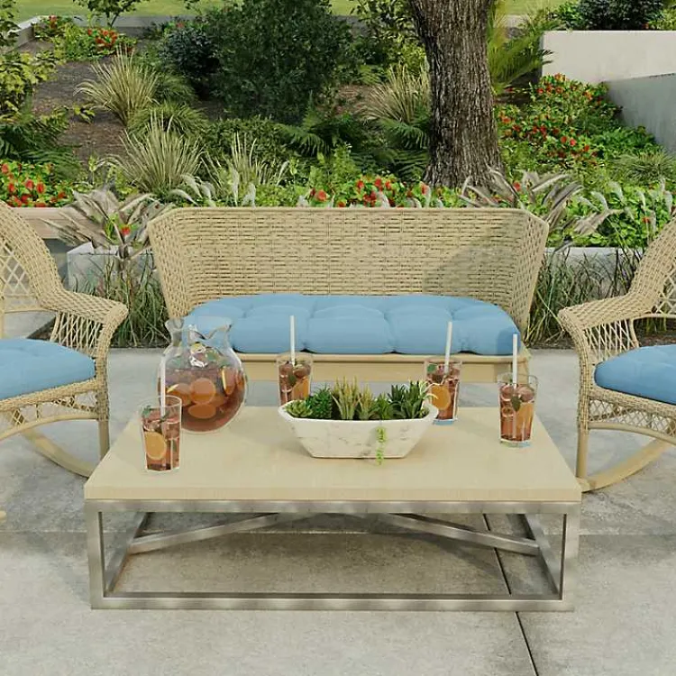 Kirklands Home Chambray French Outdoor Wicker Settee Cushion Blue