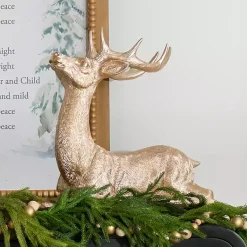 Christmas Decorations>Kirklands Home Champagne Sitting Deer Figurine Gold