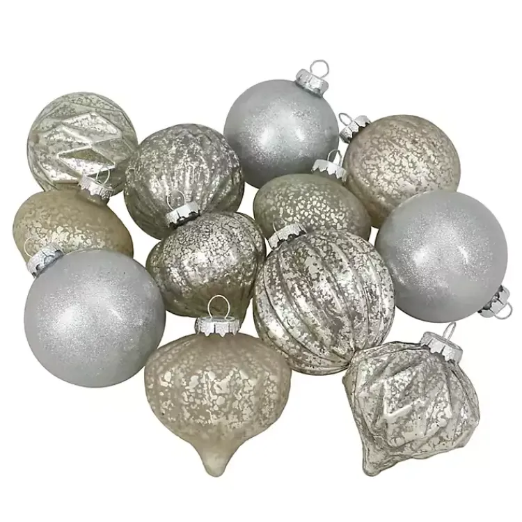 Christmas Ornaments>Kirklands Home Champagne Mercury Glass Christmas Ornament Set Silver