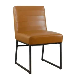 Kirklands Home Channeled Carmel Leather Dining Chair Brown New