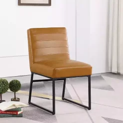 Kirklands Home Channeled Carmel Leather Dining Chair Brown New