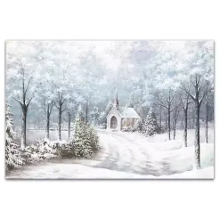 Christmas Art & Wall Decor>Kirklands Home Chapel in a Winter Forest Canvas Art Print White