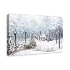 Christmas Art & Wall Decor>Kirklands Home Chapel in a Winter Forest Canvas Art Print White