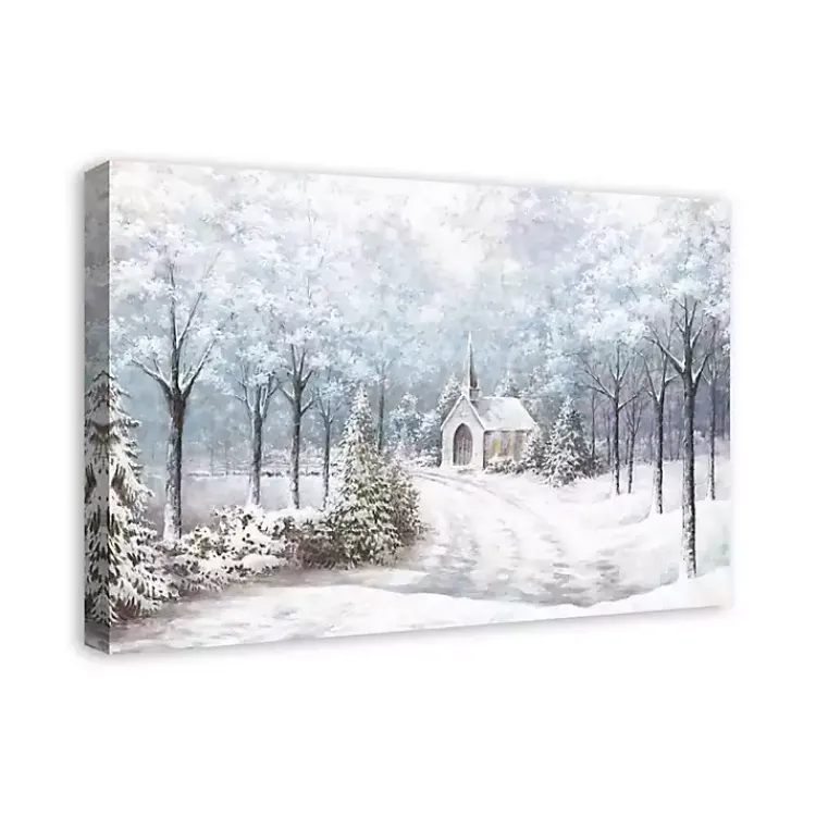 Christmas Art & Wall Decor>Kirklands Home Chapel in a Winter Forest Canvas Art Print White