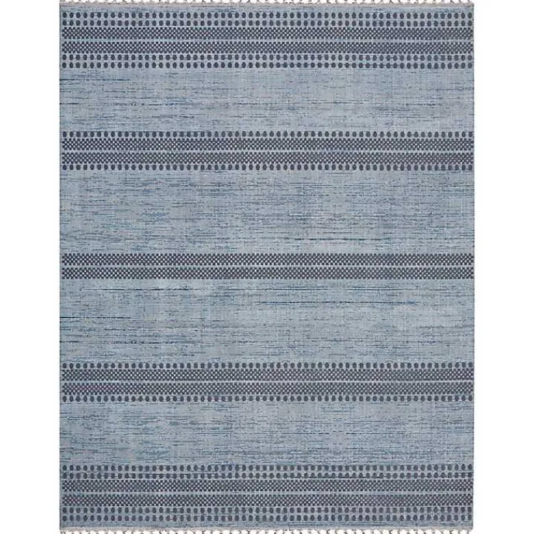 Kirklands Home Charcoal and Blue Stripes Fringe Area Rug, 7x10 Sale