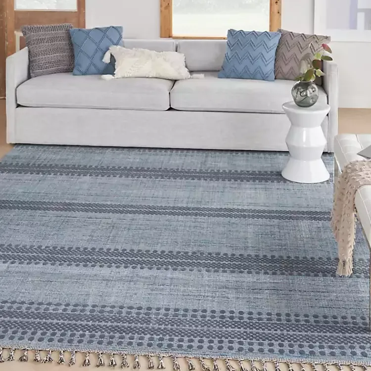 Kirklands Home Charcoal and Blue Stripes Fringe Area Rug, 7x10 Sale