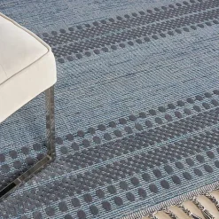 Kirklands Home Charcoal and Blue Stripes Fringe Area Rug, 7x10 Sale