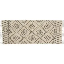 Kirklands Home Charcoal and Ivory Linear Fringe Runner, 2x6