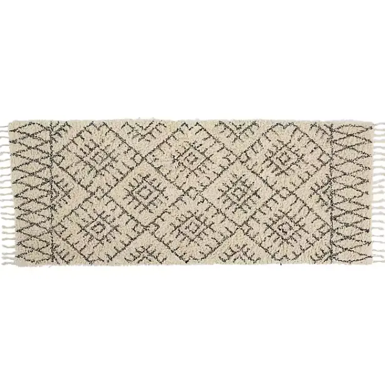 Kirklands Home Charcoal and Ivory Linear Fringe Runner, 2x6