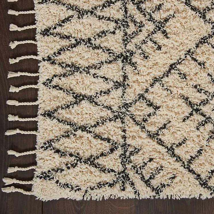Kirklands Home Charcoal and Ivory Linear Fringe Runner, 2x6