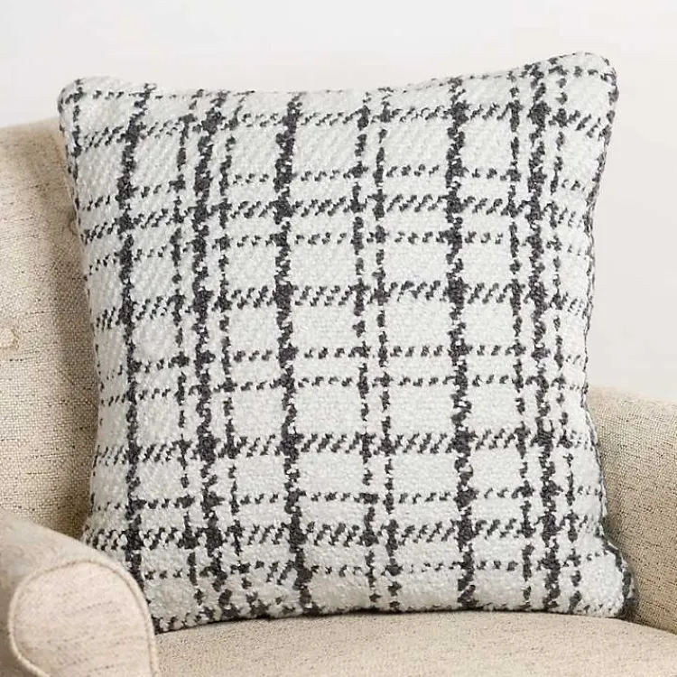 Pillows>Kirklands Home Charcoal and White Boucle Plaid Pillow