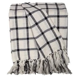 Blankets & Throws>Kirklands Home Charcoal and White Plaid Tassel Throw