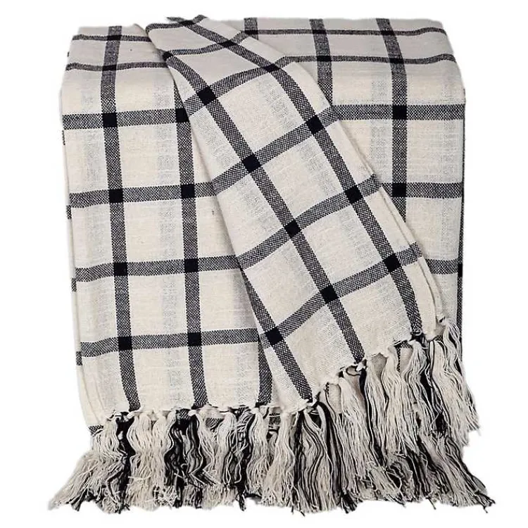 Blankets & Throws>Kirklands Home Charcoal and White Plaid Tassel Throw