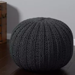 Poufs & Floor Cushions>Kirklands Home Charcoal Cable Knit Pouf Gray