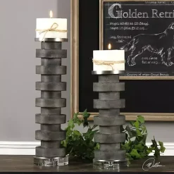Candle Holders>Kirklands Home Charcoal Concrete 2-pc. Candle Holder Set