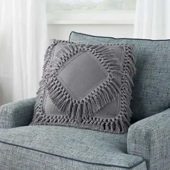 Pillows>Kirklands Home Charcoal Diamond Fringe Throw Pillow Gray