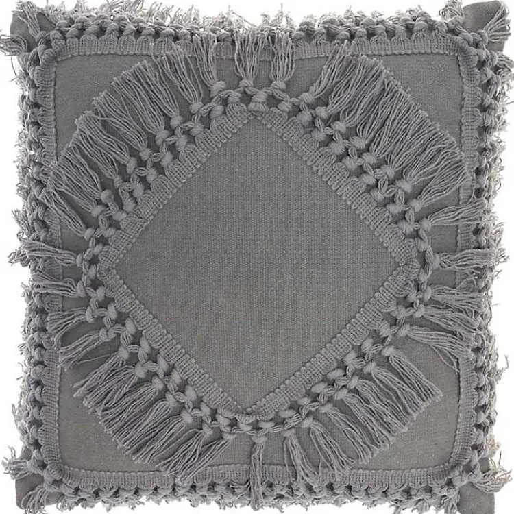 Pillows>Kirklands Home Charcoal Diamond Fringe Throw Pillow Gray