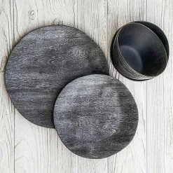 Kirklands Home Charcoal Faux Wood Melamine Dinner Plate, Set of 6 Gray Best