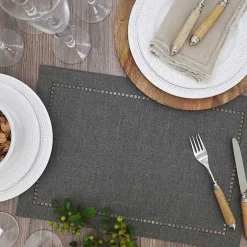 Kirklands Home Charcoal Laser-Cut Hemstitch Placemats, Set of 4 Gray Clearance