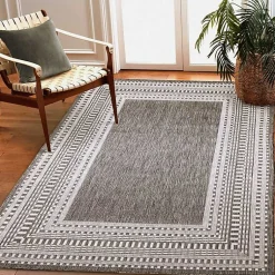 Kirklands Home Charcoal Linear Macy Indoor/Outdoor Area Rug, 6x9 Black Outlet