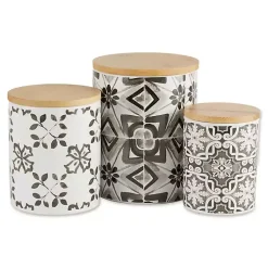 Kirklands Home Charcoal Tile 3-pc. Bamboo Lid Jar Set