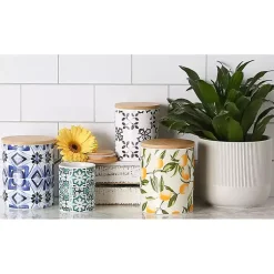 Kirklands Home Charcoal Tile 3-pc. Bamboo Lid Jar Set