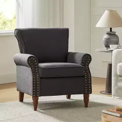 Kirklands Home Charcoal Upholstered Henry Armchair Gray Clearance