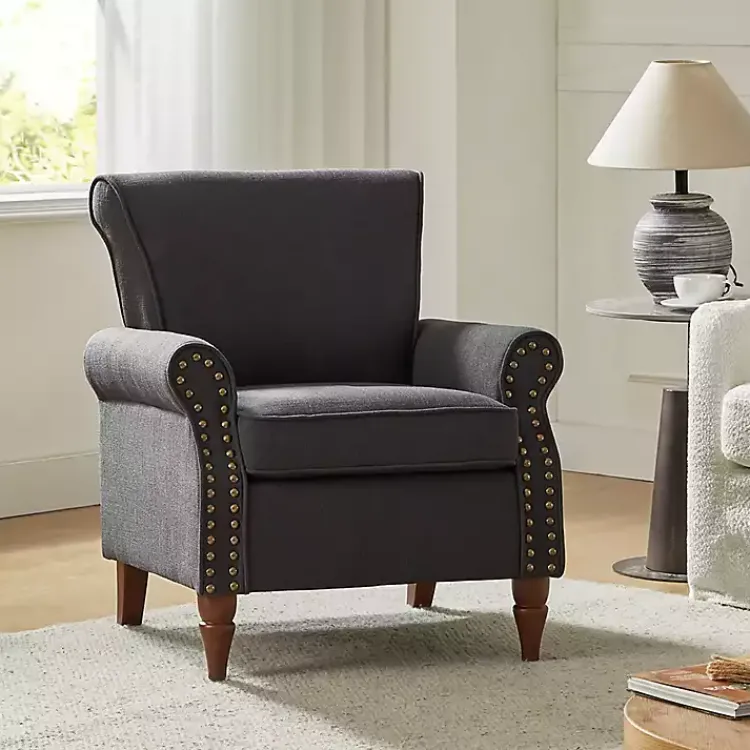Kirklands Home Charcoal Upholstered Henry Armchair Gray Clearance
