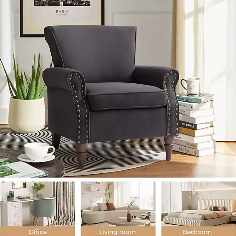 Kirklands Home Charcoal Upholstered Henry Armchair Gray Clearance