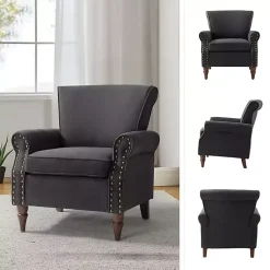 Kirklands Home Charcoal Upholstered Henry Armchair Gray Clearance