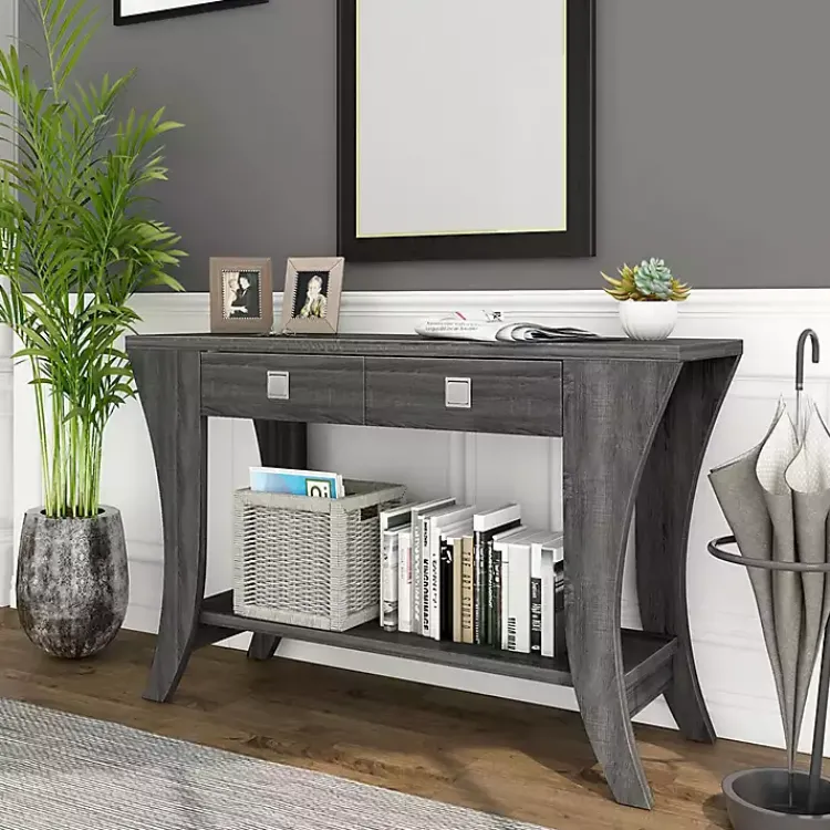 Kirklands Home Charcoal Wood 2-Drawer Console Table Gray Hot