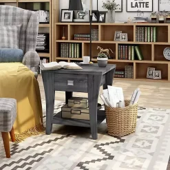 Kirklands Home Charcoal Wood Single Drawer Side Table Gray New