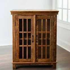 Kirklands Home Charlie Natural Mango Wood Windowpane Cabinet Brown Hot