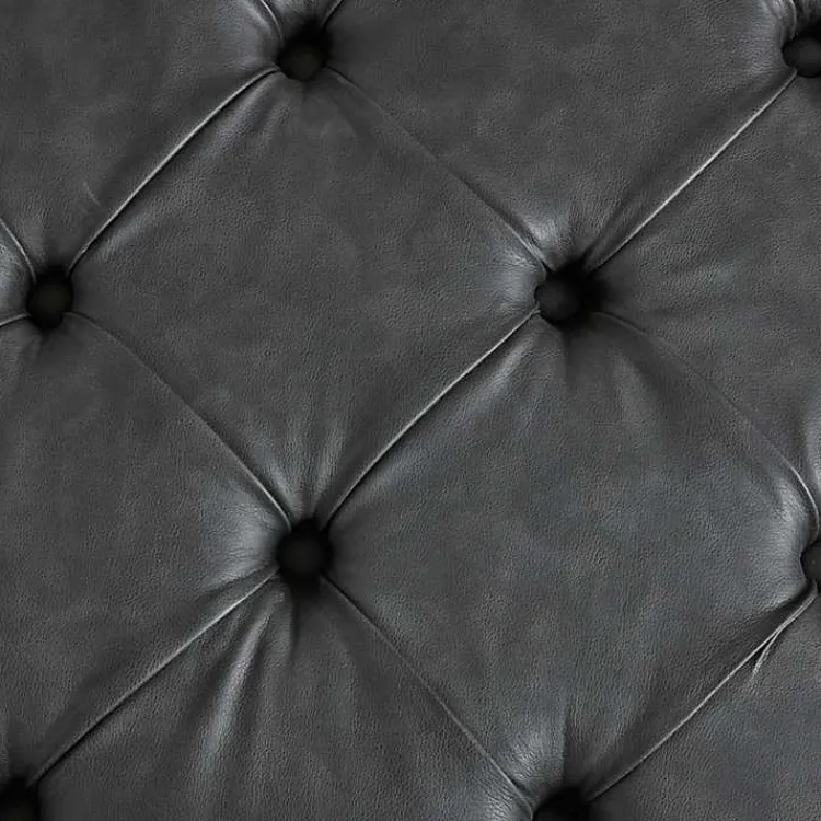 Kirklands Home Charocal Button Tufted Leather Ottoman Gray Outlet