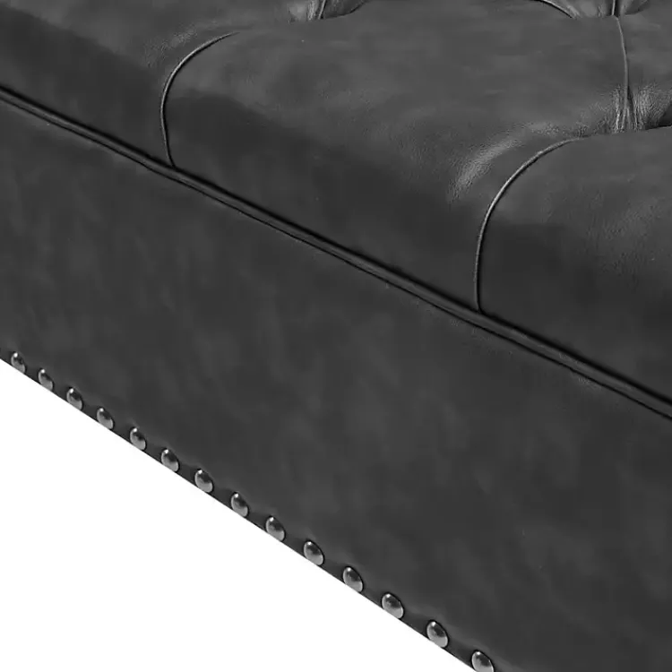 Kirklands Home Charocal Button Tufted Leather Ottoman Gray Outlet