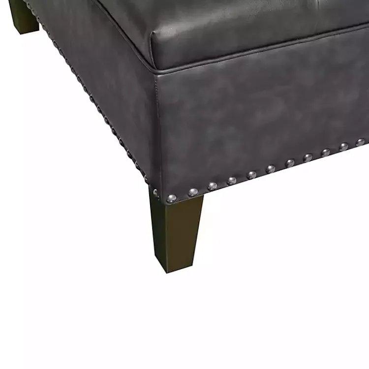 Kirklands Home Charocal Button Tufted Leather Ottoman Gray Outlet