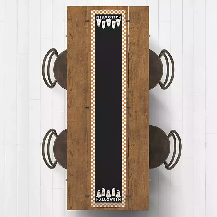 Halloween>Kirklands Home Checker Happy Halloween Ghost Table Runner, 72 in.