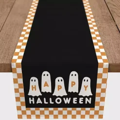 Halloween>Kirklands Home Checker Happy Halloween Ghost Table Runner, 90 in.