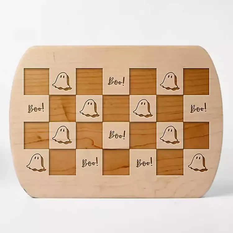 Kirklands Home Checkered Ghost Maple Halloween Cutting Board Tan Online