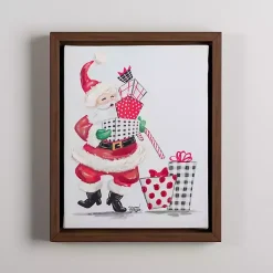 Christmas Art & Wall Decor>Kirklands Home Cheery Santa with Presents Framed Canvas Art Print