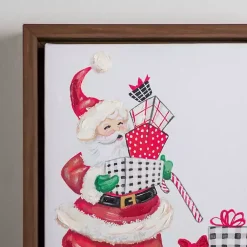 Christmas Art & Wall Decor>Kirklands Home Cheery Santa with Presents Framed Canvas Art Print