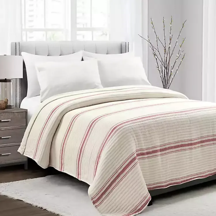 Kirklands Home Cherry Red Pick Stitch Stripe Queen Quilt Best