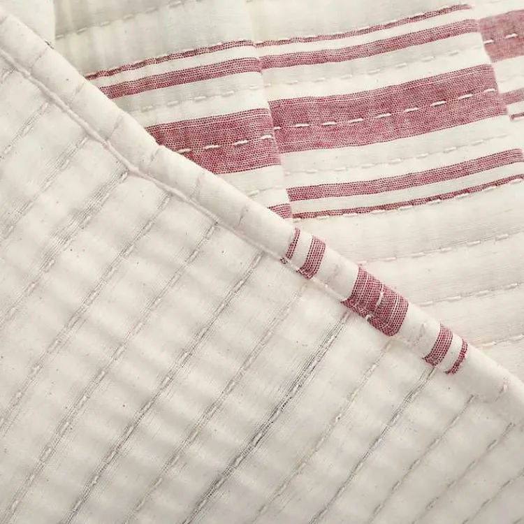Kirklands Home Cherry Red Pick Stitch Stripe Queen Quilt Best