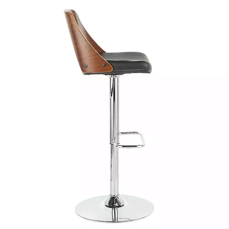 Kirklands Home Cherry Wood and Leather Swivel Bar Stool Black Hot