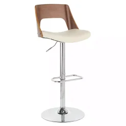 Kirklands Home Cherry Wood and Leather Swivel Bar Stool Ivory Clearance